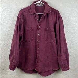 Men’s Buckley Bay Jean Shirt Burgundy Button-Up Long Sleeve Size Large